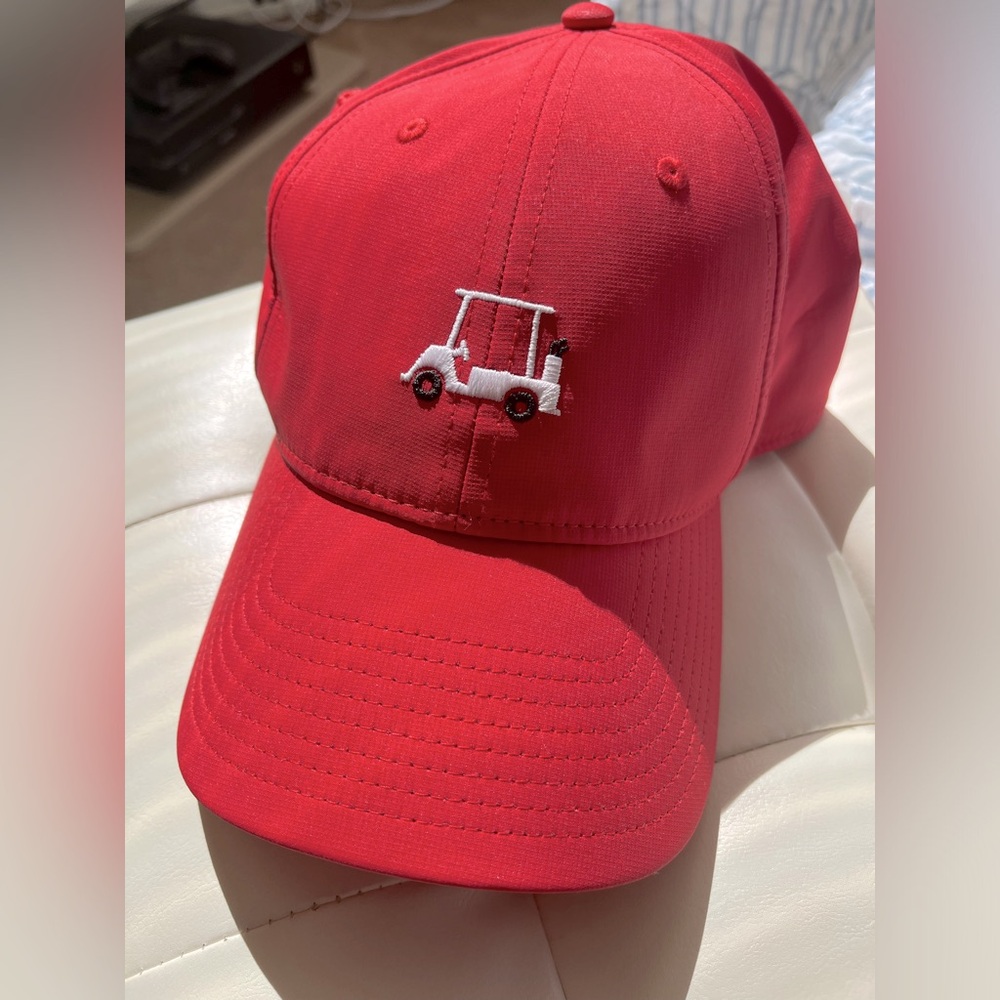 Golf cart baseball hat. Bright red! Worn once.